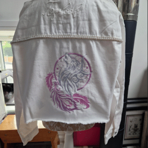 White Dreamcatcher Wolf Embroidered Denim Jacket