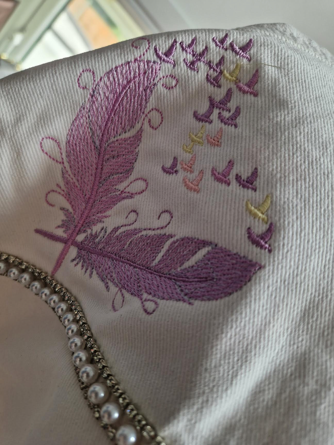 White Dreamcatcher Wolf Embroidered Denim Jacket - Image 4