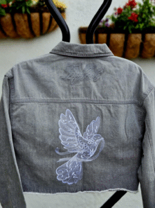 Baroque Dove Embroidered Cropped Denim Jacket