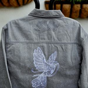 Baroque Dove Embroidered Cropped Denim Jacket