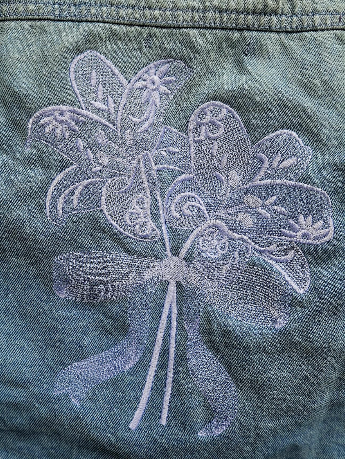 Baroque Lily Bouquet Embroidered Cropped Denim Jacket - Image 2