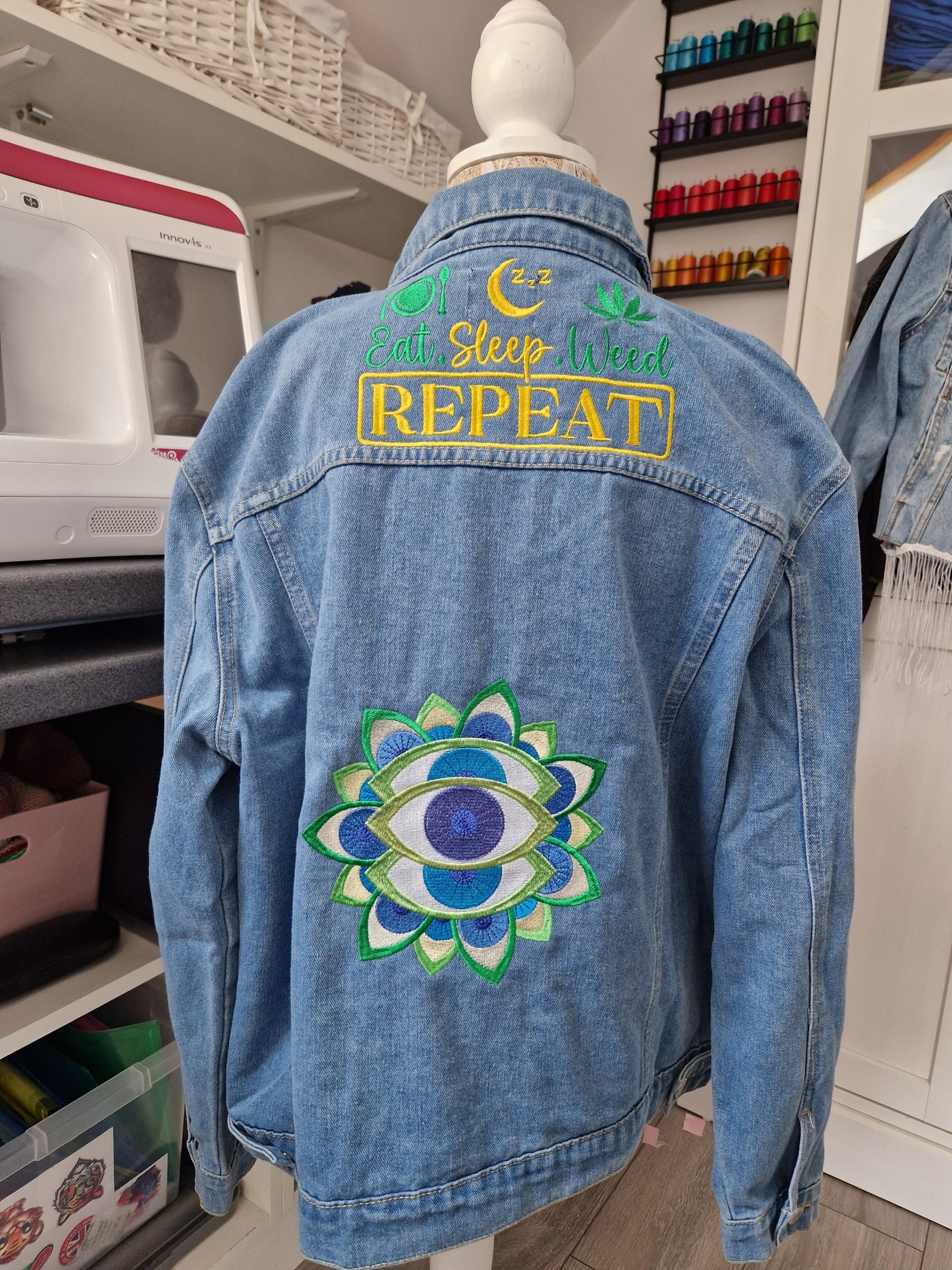 Mandala Eye “Eat, Sleep, Weed, Repeat” Denim Jacket