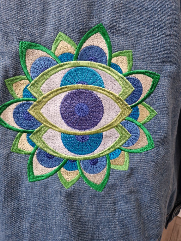 Mandala Eye “Eat, Sleep, Weed, Repeat” Denim Jacket - Image 2