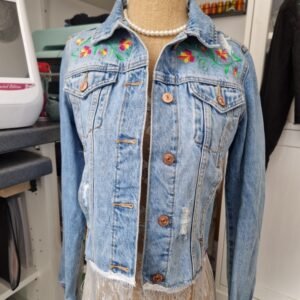 Floral Love Folk-Art Cropped Denim Jacket