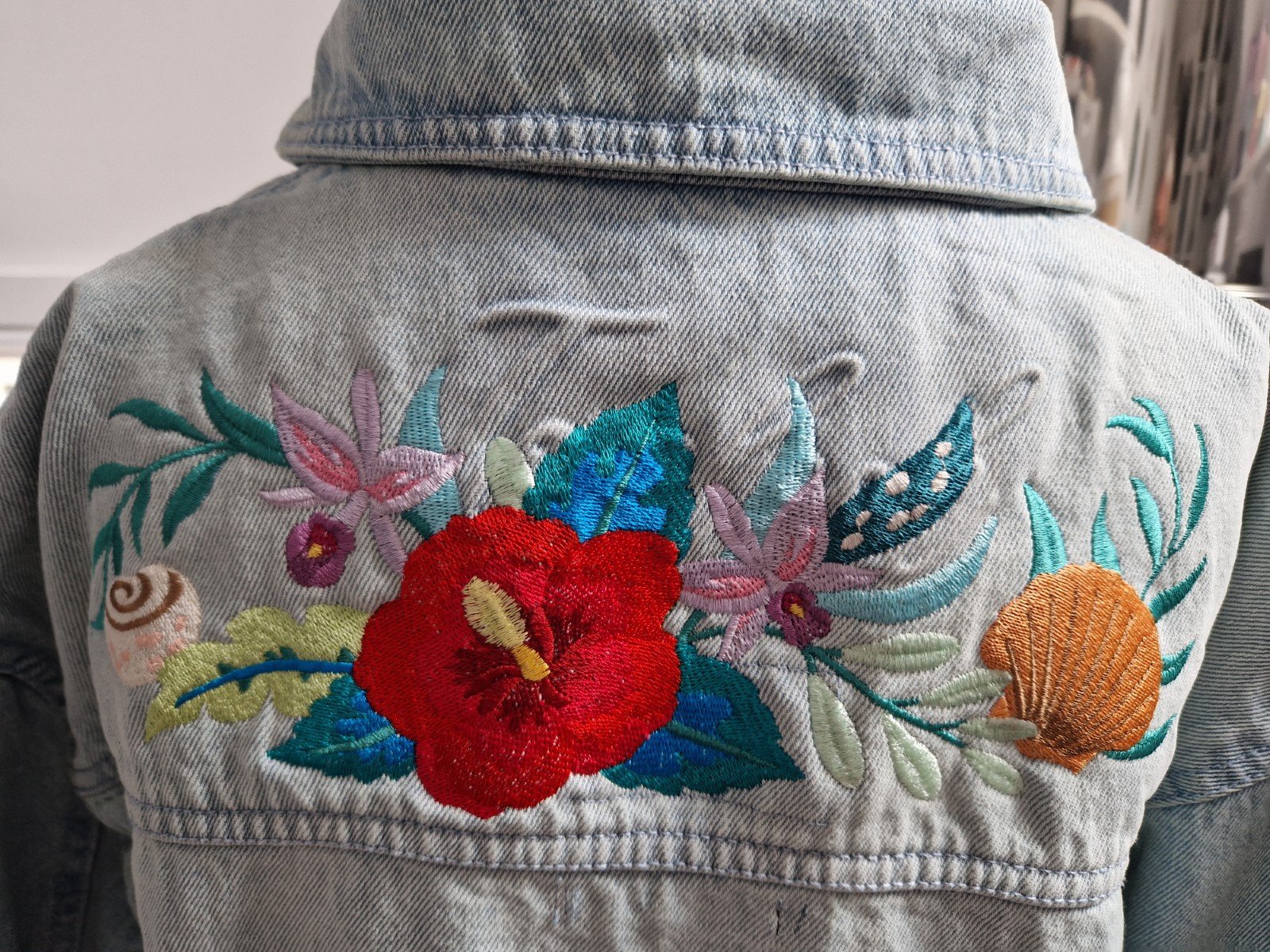 Tropical Bloom Reimagined Denim Jacket - Image 3