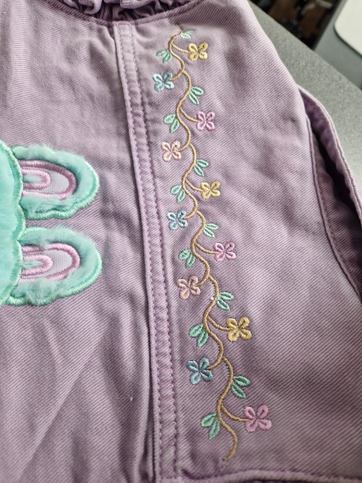 Kids Lilac Labubu Frill Denim Jacket (Age 1–2) - Image 3