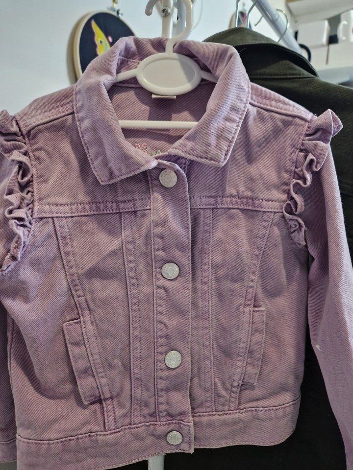 Kids Lilac Labubu Frill Denim Jacket (Age 1–2) - Image 4