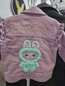 Kids Lilac Labubu Frill Denim Jacket (Age 1–2)