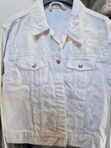 Pre Loved Re Imagined White Denim Jacket size 14