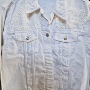 Pre Loved Re Imagined White Denim Jacket size 14